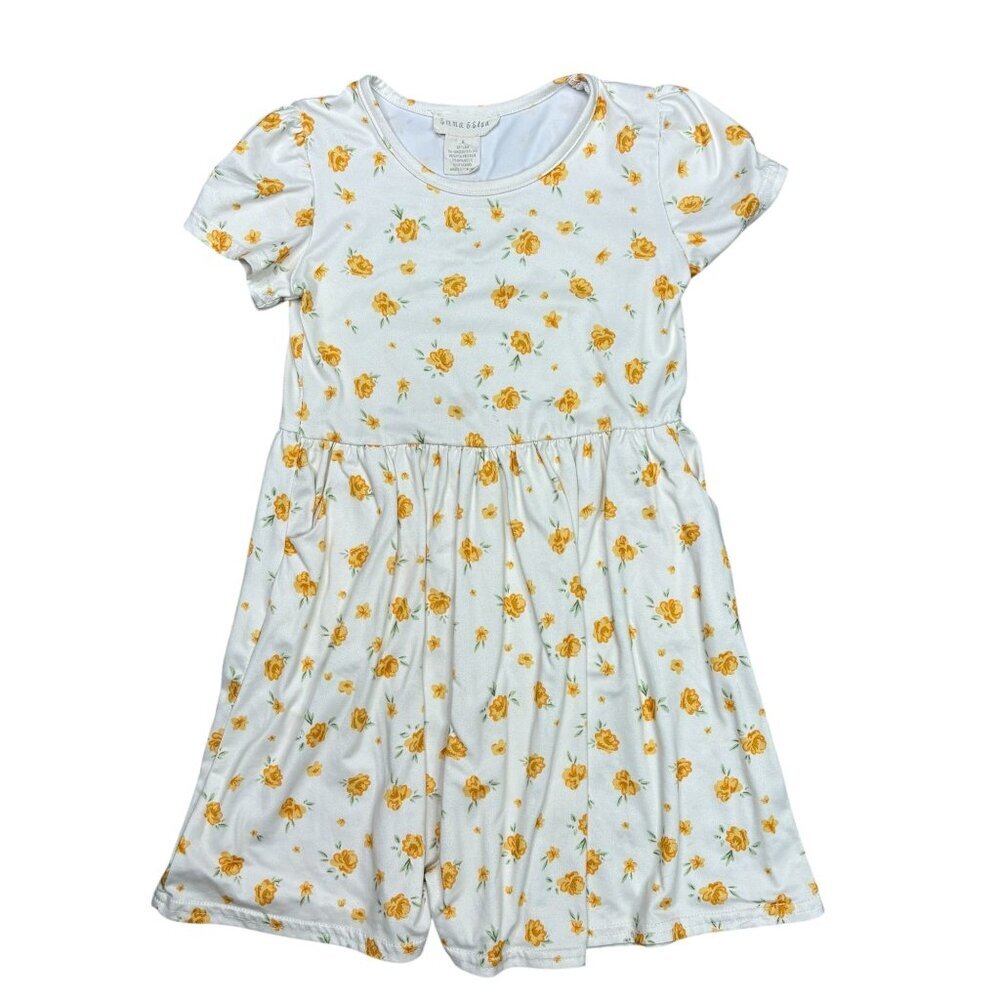 Emma & Elisa Dress Yellow Flowers Soft Fabric Short Sleeve Size 5